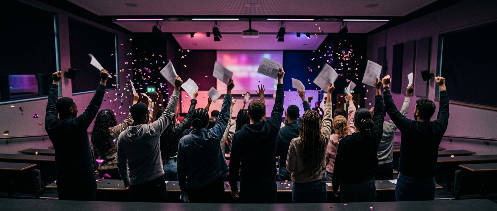 A group of students celebrating their results